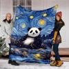 1pc Panda Night Sky Print Outdoor Blanket, Lightweight Polyester,