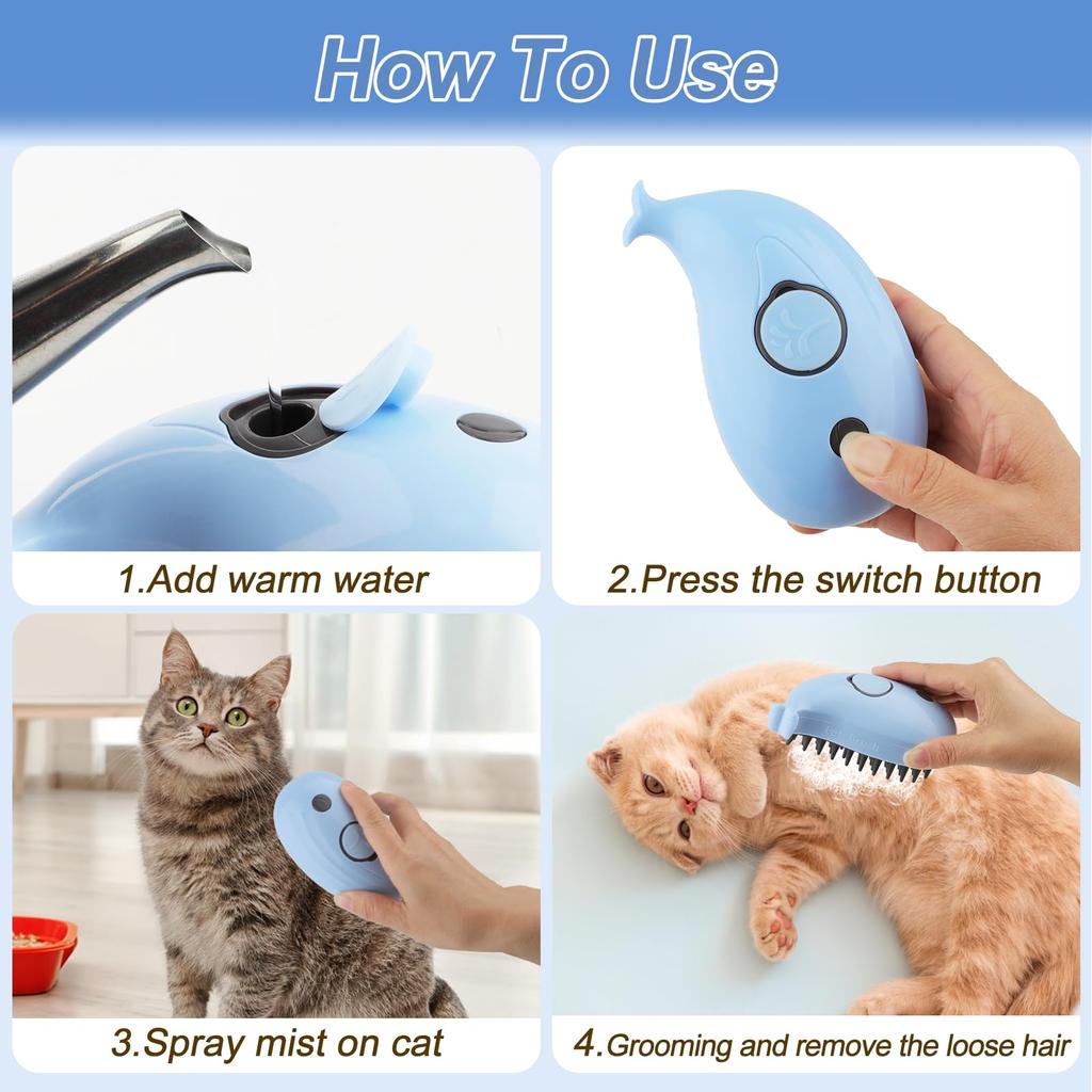 Steam Brush For Shed Cats, Cat Grooming Brush With Steam, Rechargeable Steam Pet Brush For Cats, Steam Cat Brush 3-In-1 To Clean And Remove Loose Hair