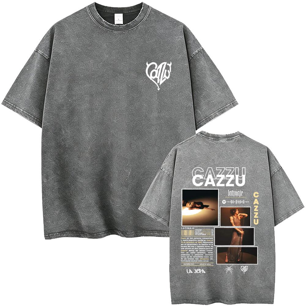 Latin Trap Cazzu Washed Vintage Tshirt Men Women Fashion Pop Music T Shirt Unisex Casual Cotton Oversized Short Sleeve Tshirts