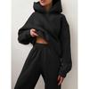 GMXIA Autumn and Winter Loose, Fleece and Thick Women's Set, Sporty, Casual and Fashionable, Solid-color Hooded Sweatshirt and Skinny Pants Set