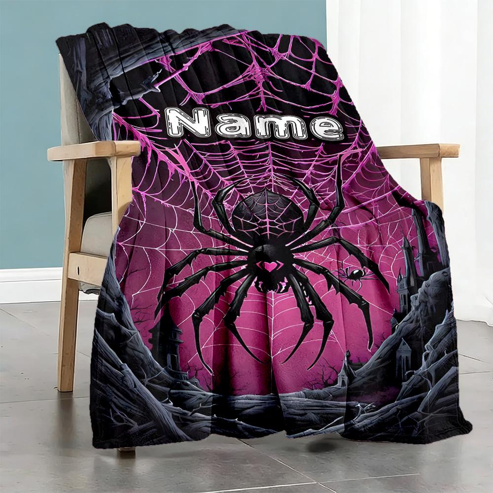 Pink Spider Web Personalized Name Blanket Lightweight Personalized Blanket Ultra-Soft Great for Seaside Picnics Sofa Home Decor