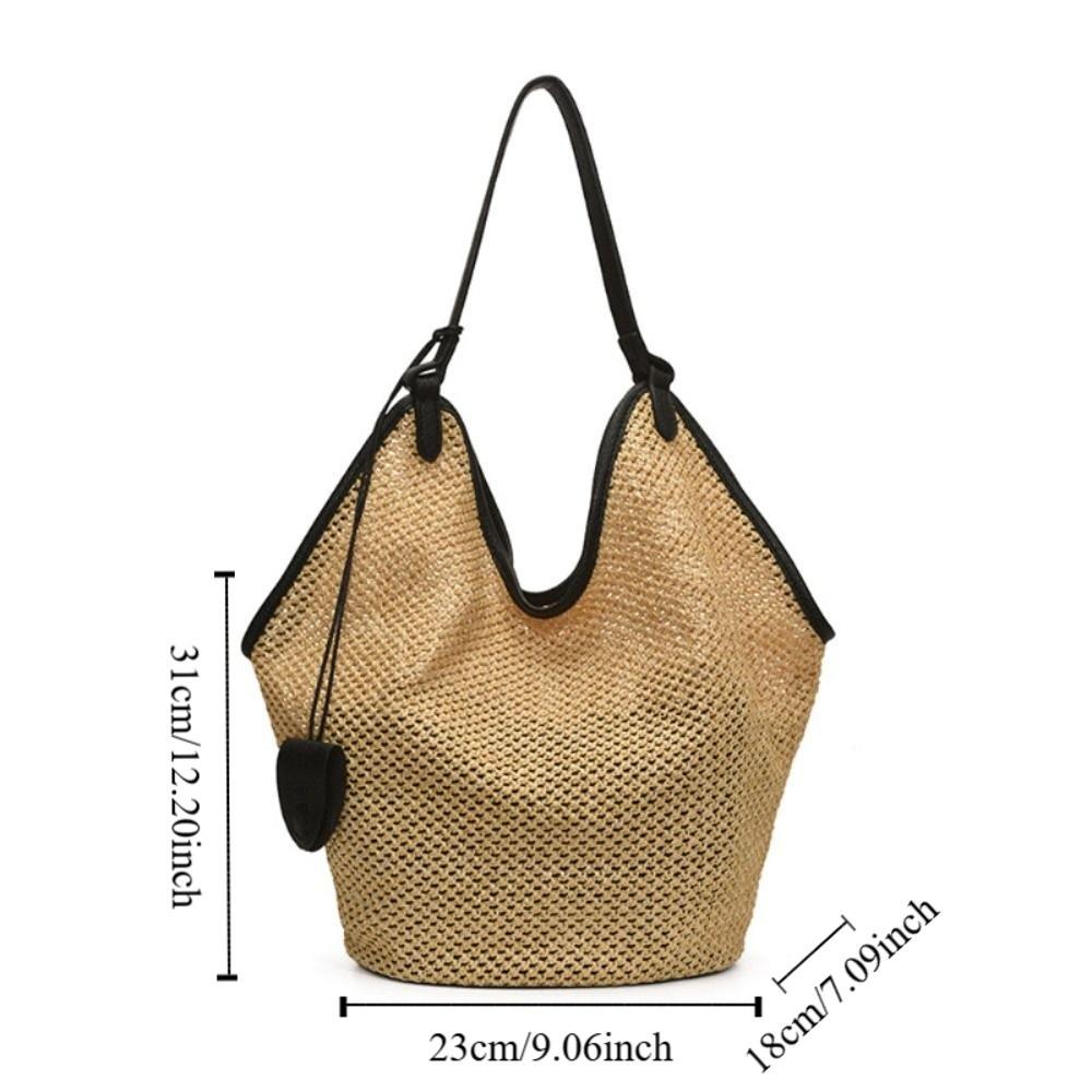 Parent Shoulder Bag Straw Woven Bag Tote Bagwith Sunglasses Clip Hollow Shoulder Bag  Travel