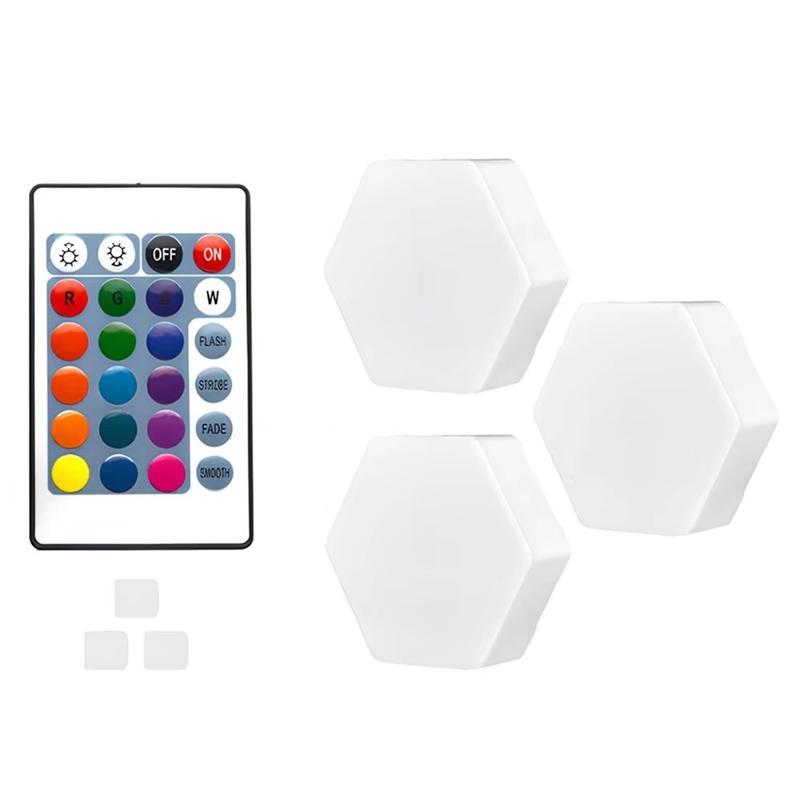 A03F-Hexagon LED Light Remote DIY Geometry Hex Light Touch Sensitive RGB Colorful Wall-Mounted Panels For Bedroom Living Room