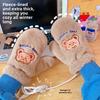College Style Cartoon Gloves with Thick Windproof and Warm Fur for Autumn and Winter, Casual Plush Cute Teddy Bear with Fingers Hanging Around Neck