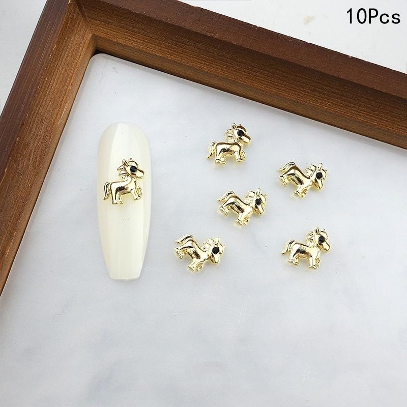 10 Stück Legierung Pony Nagelkunst-Anhänger 3D Kleines Pferd Nagelzubehör DIY Schmuck Maniküre Dekoration Jahr des Pferdes Nagelbastelarbeiten