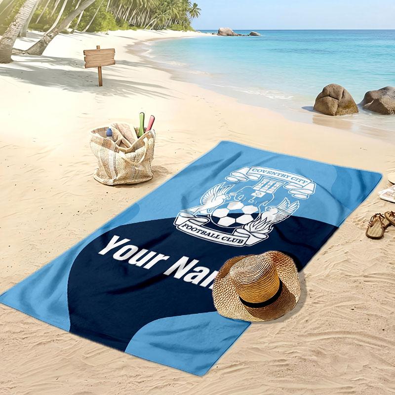 Coventry City FC Personalized Printed Beach Towel Soccer Logo Support Custom Name Text Absorbent Towel For Sport Travel Special Gift