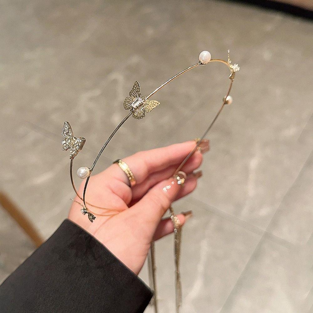 Butterfly Fringe Hair Hoop Alloy Woman Tiara New Design Rhinestone Headband Wedding