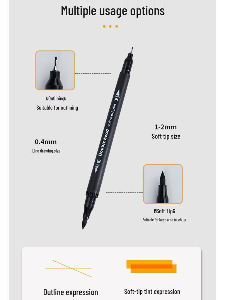 Double-Ended Watercolor Pen Set with Soft Tip: Black Barrel Fineliners for Art Students In Cloth Bag