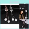 Elegant Korean Style Pearl Pendant Sweater Necklace Long Length For Fall Winter Fashion