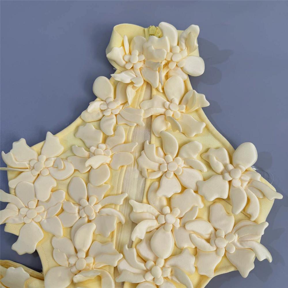 European & American 3D Floral Halter Sleeveless Bandage Party Dress