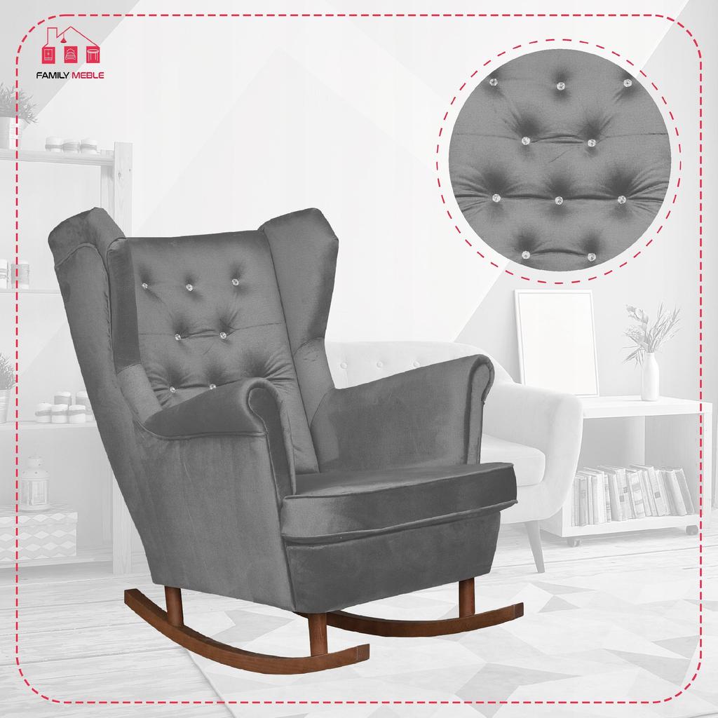 Diana Rocking Chair, Scandinavian, Family Meble, Grey Crystals