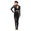 Womens Gymnastics Unitard Bodysuit Rhinestone Sheer Mesh Patchwork Cutout Back Full Body Jumpsuit Figure Skating Wear