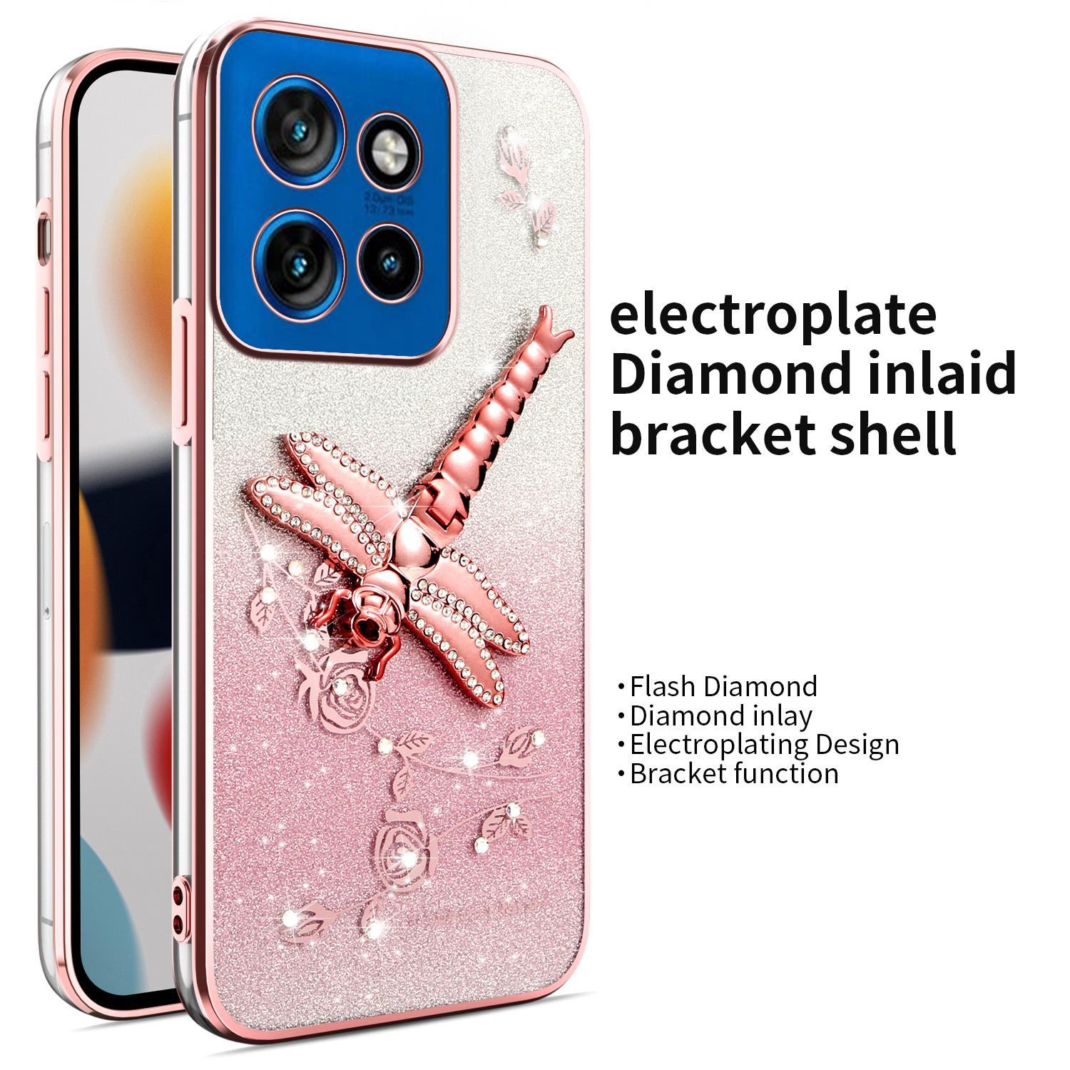 

KADEM For Motorola Edge 50 Neo 5G/Moto S50 5G/Thinkphone 25 5G Case Dragonfly Kickstand TPU Flowers Glitter Phone Cover Blue