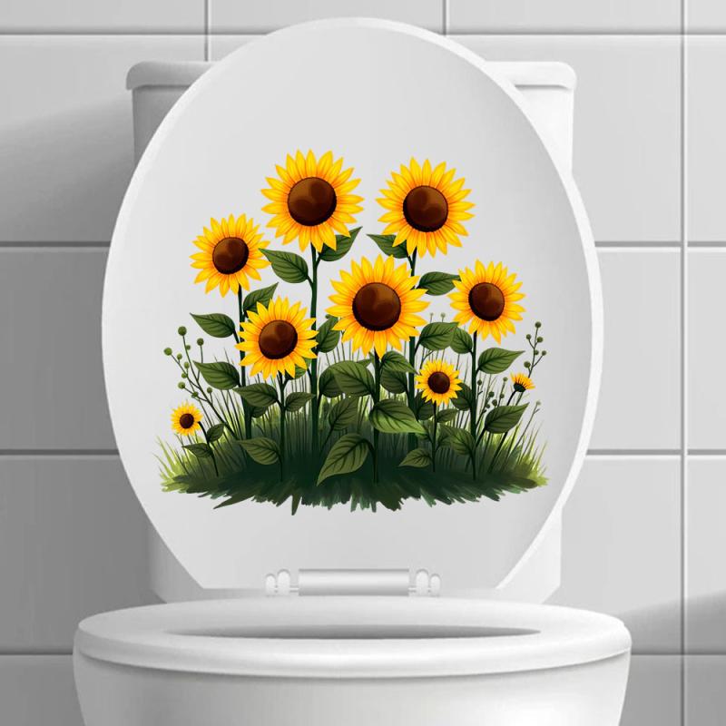 Plante Flori Floarea-soarelui Fluturi Autocolante de perete Autocolant toaletă Baie Capac toaletă Autocolant frigider Decorațiune WC