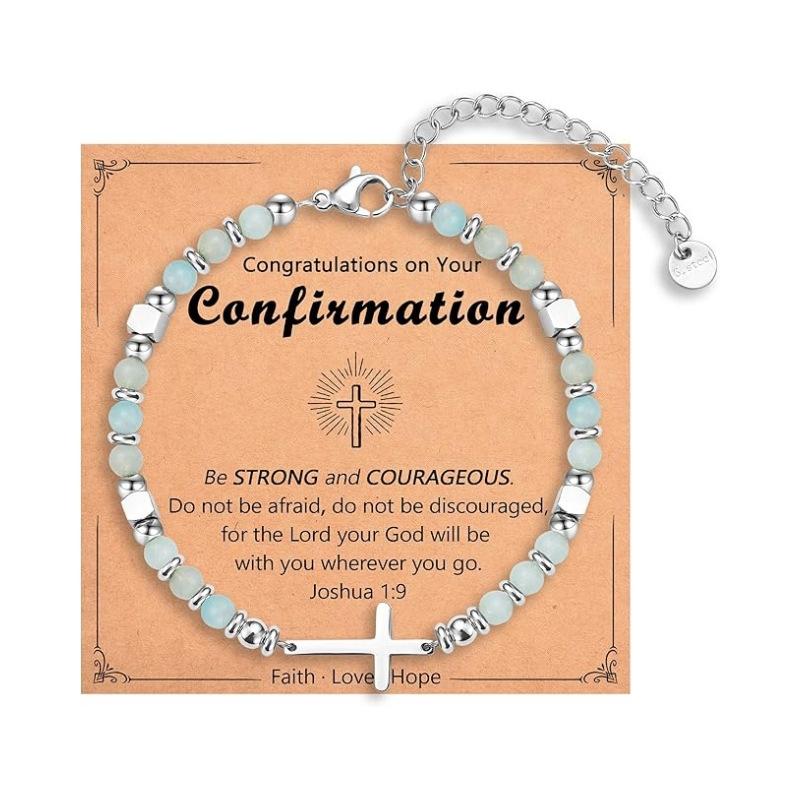 JYL TS Bracelet  Cross Pendant Natural Stone Graduation Gift Inspires Faith