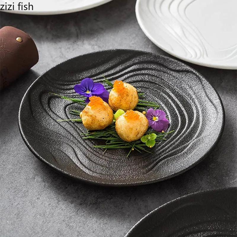 Einfarbiger Keramikteller mit Wasserkräuselmuster Restaurant Salatteller Dessert Pastateller Molekularküche Spezialgeschirr