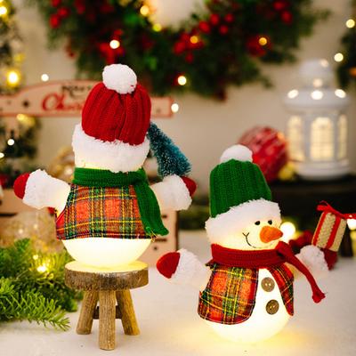 Christmas Plush Snowman Doll Tabletop Decoration Lighted Small Snowman Ornament for Winter Home Kitchen Mantel Window Sill Holiday Party Decoration