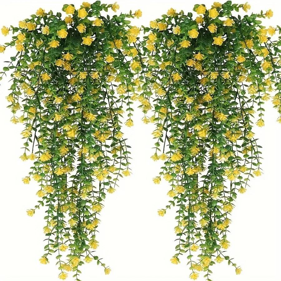2pcs Artificial Hanging Plants Fake Hanging Plant Faux Eucalyptus Leaf Greenery Vine Outdoor UV Resistant Plastic Plants