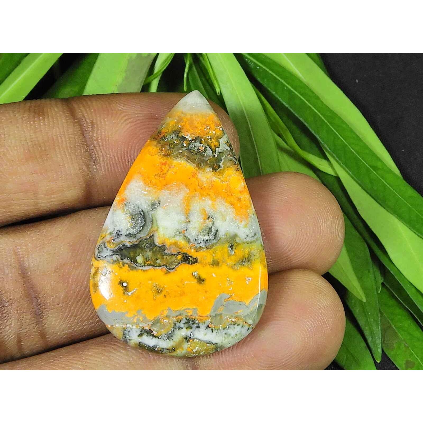 

Natural Yellow Bumblebee Jasper 25X39MM Pear Cabochon Loose Gemstone 41Cts SK-3725