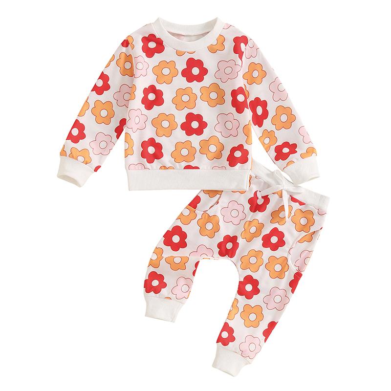 Autumn New Children Long Sleeve Clothes Set Baby Girls Floral Print Sweatshirt + Casual Pants 2pcs Suit Kids Sports Outfits