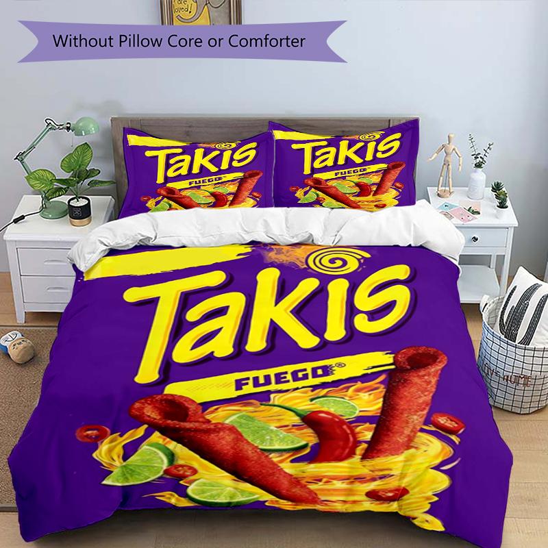 3pcs Takis Fuego Bedding Set Duvet Cover Closure Includes 1 Duvet Cover & 2 Pillowcases, Soft and Comfortable for All Seasons.