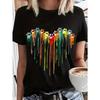 European Sizes Women's White Oversized T-Shirt with Multicolor Dripping Stripe Print - Short Sleeve Round Neck Casual Summer Top
