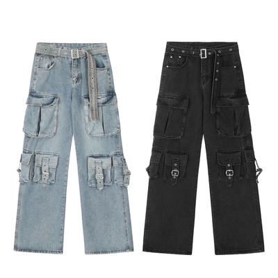 Women Y2k American Retro Pockets Cargo Jeans Vintage Gyaru Denim Trousers Grunge Pants Pantalones