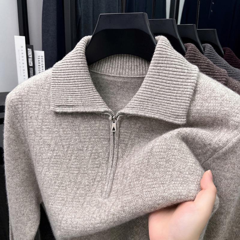Hengyuanxiang Men's High-End Wool Lapel Zipper Sweater - 2025 Autumn/Winter Thick Knitwear