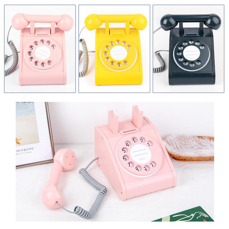 Wood Simulation Antique Turntable Phone, Children'S Play House Interactive Creative Landline Piggy Bank Phone Toy