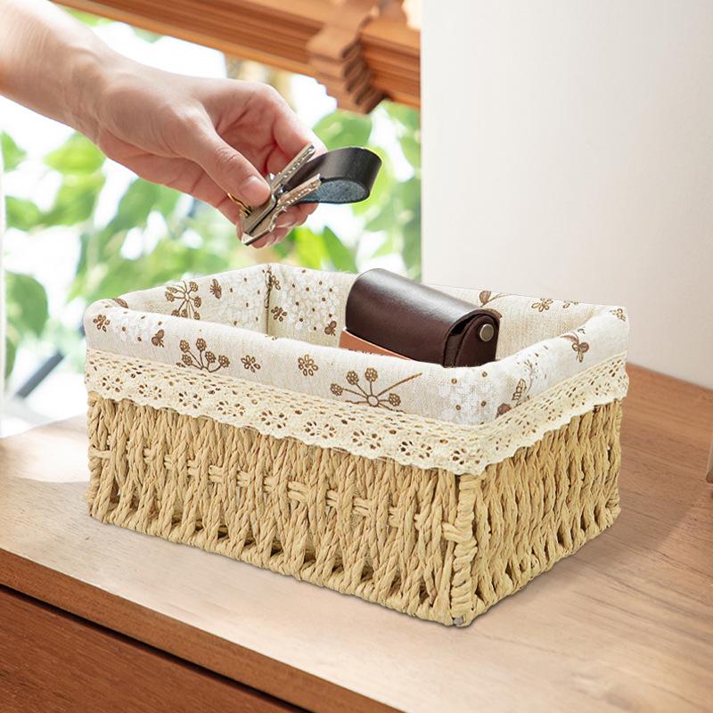 Rattan Paper Rope Woven Storage Basket for Snacks, Toys, and Sundries