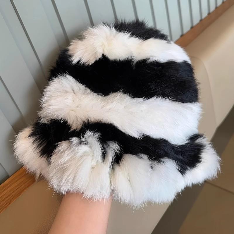 Autumn Winter Color Velvet Fisherman Hat Striped Cloud Hat for Women Warm Knitted Basin Hats Trendy
