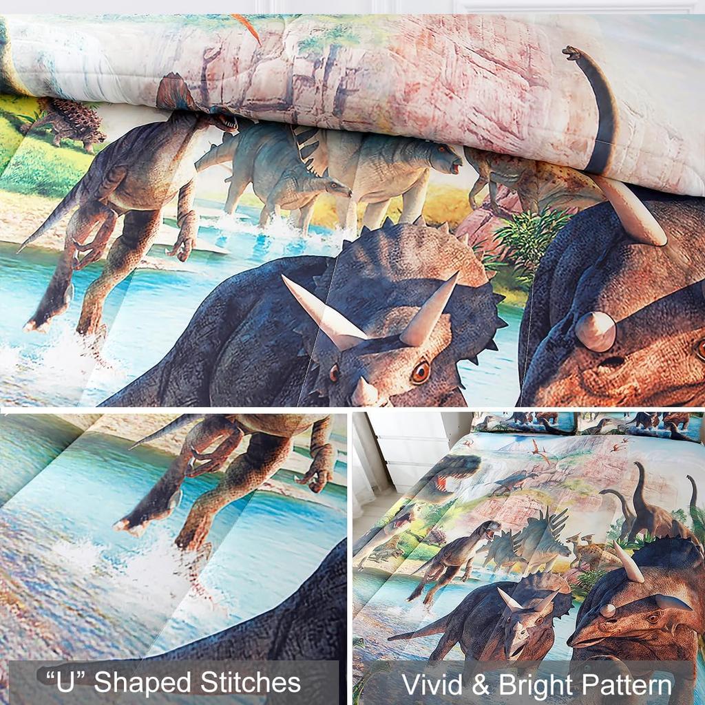 Dinosaurier-Bettwäsche-Set (140 x 200 cm) – Superweiche und lustige Bettwäsche mit Jurassic-Dino-Muster, für Jungen und Teenager, für alle Jahreszeiten