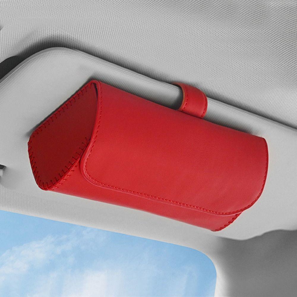 Fashion Portable Car Glasses Box PU Leather Compact Car Sunglasses Case Easy Installation Multifunctional Sun Visor Holder Car