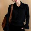 Gentle lapel knitted sweater autumn new women's pullover fashionable and elegant versatile sweater