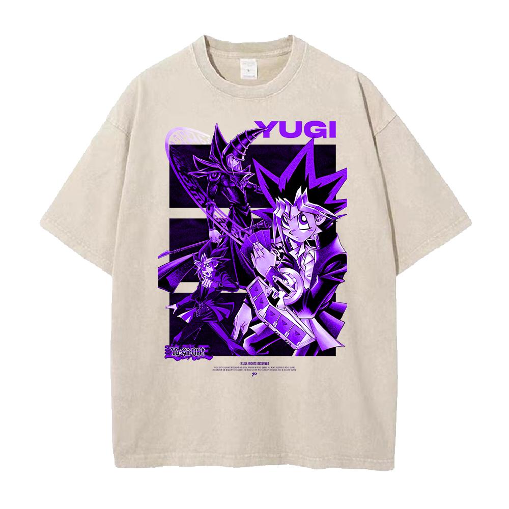 

YUGI YuGiOh Anime Printed Tshirt Summer Short Sleeve Cotton Tee Shirt Hip Hop Vintage Washed Oversized Tops Mens Clothing S