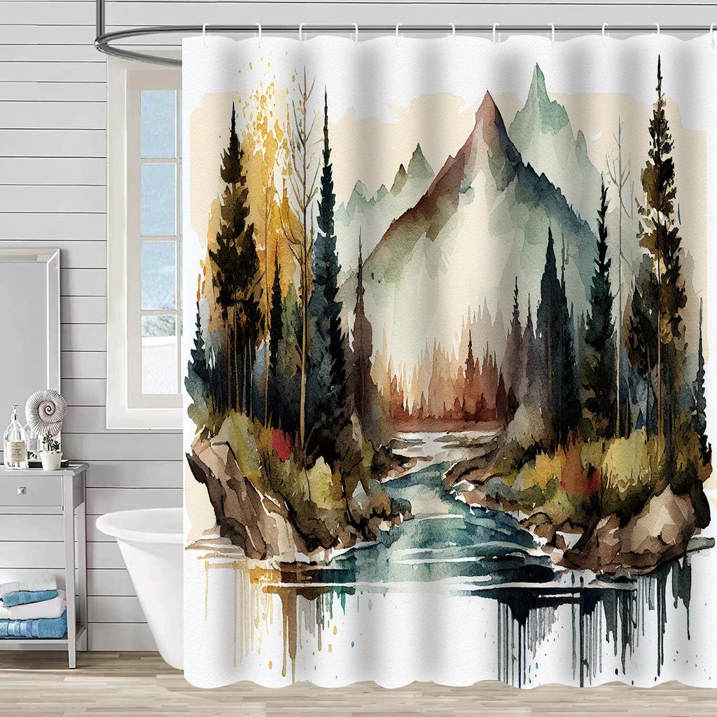 Duschvorhang Wasserdicht Und Schimmelresistent Digitaldruck Waldpflanze Duschvorhang Badezimmer Duschstoff Trennvorhang Ohne Stanzen