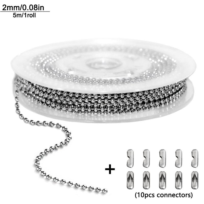 

5 м 1,2-4 мм стальная шариковая цепочка из бисера для изготовления ювелирных изделий, браслетов, военные ремесла, серебряная металлическая молния, шариковая цепочка из бисера в рулоне Steel 2mm