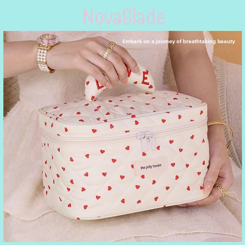 Polyester Heart Pattern Travel Makeup Bag With Breathable Storage For Women