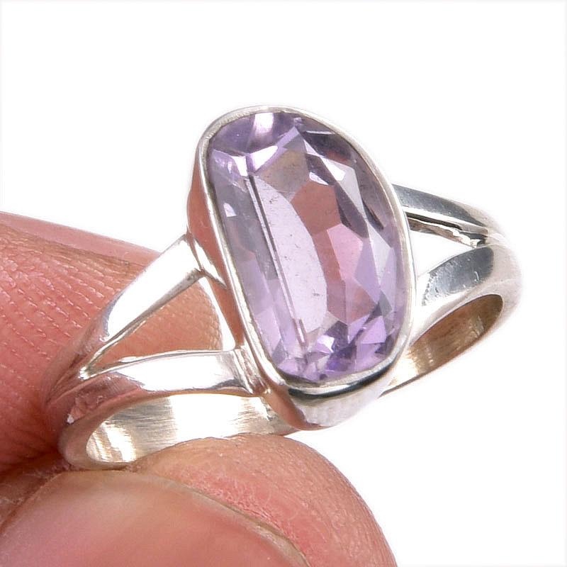 

Ювелирное кольцо из чистого серебра 925 пробы с натуральным розовым аметистом ручной работы S.5.5 D3l85