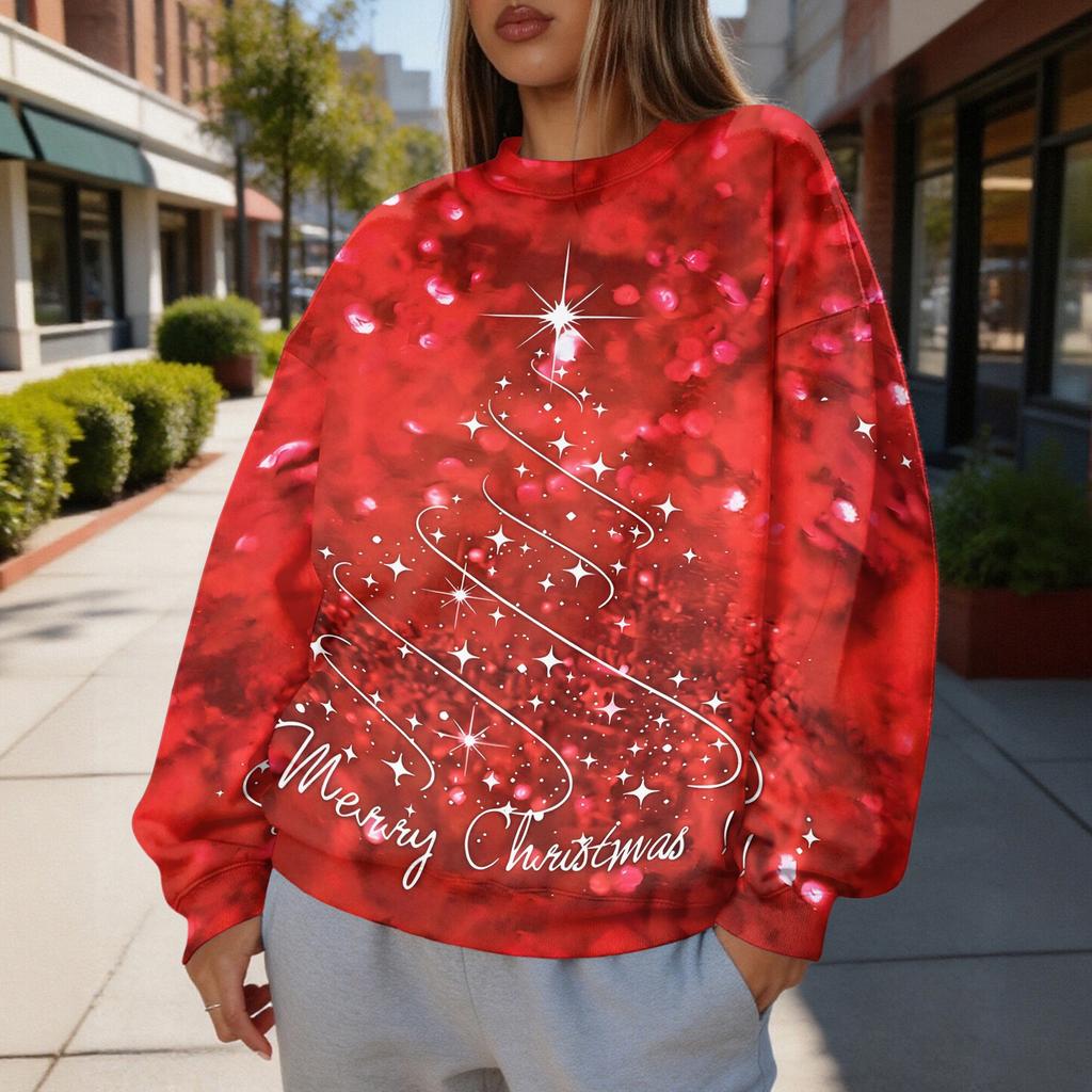 Women's Trendy Christmas Graphic Crewneck Sweatshirt Lightweight Casual Pullover Top for Holiday