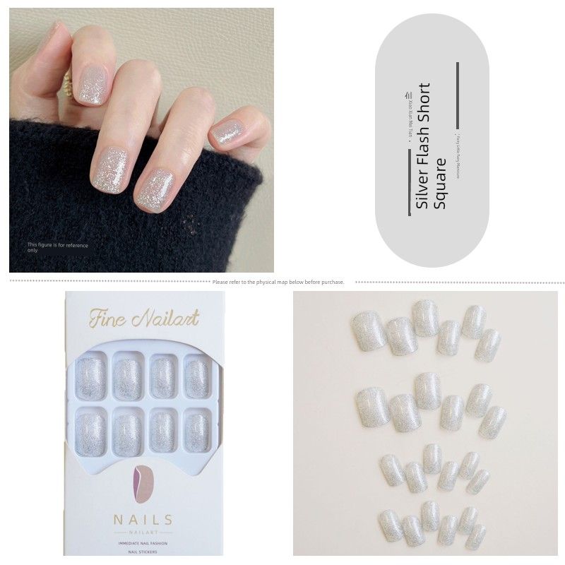 

Мини Фототерапия Золотой Глиттер Накладной Кончик Ногтя Короткий Элегантный Ежедневный Разборный Готовый к Носке Наклейки для Ногтей 171-Silver Flash Short Square Short Square Type A