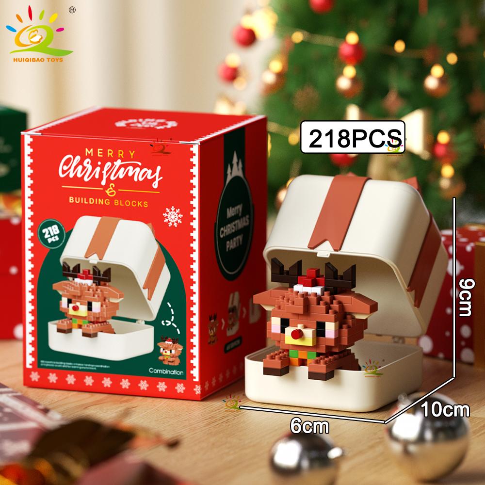 HUIQIBAO MOC Christmas Model Elk Deer Santa Claus Building Block City Snow House Xmas Tree Bricks Set Toy for Children Kids Gift