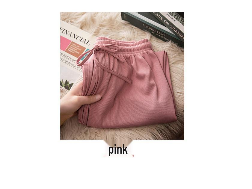 Pantaloni Larghi Estivi da Donna a Vita Alta in Seta Ghiacciata - Modellanti, Drappeggiati, Casual da Studentessa, Vestibilità Larga, Gamba Dritta Stretta.