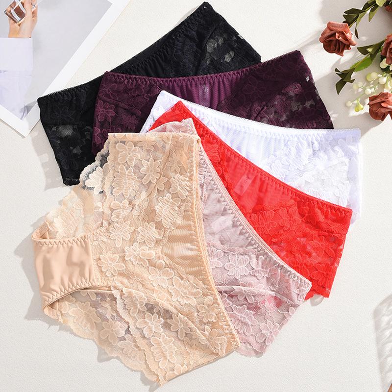 1 Stück Damen High Waist Übergröße Spitze Unterwäsche, Modisch, Atmungsaktiv, Weich und Bequem Damen Unterwäsche, 6 Farben Zur Auswahl