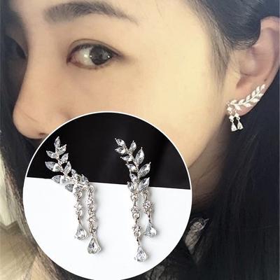Gold Silber Mode Ohrringe Kristall Schmuck Blätter Quaste Frauen Zirkon Ohr Stud