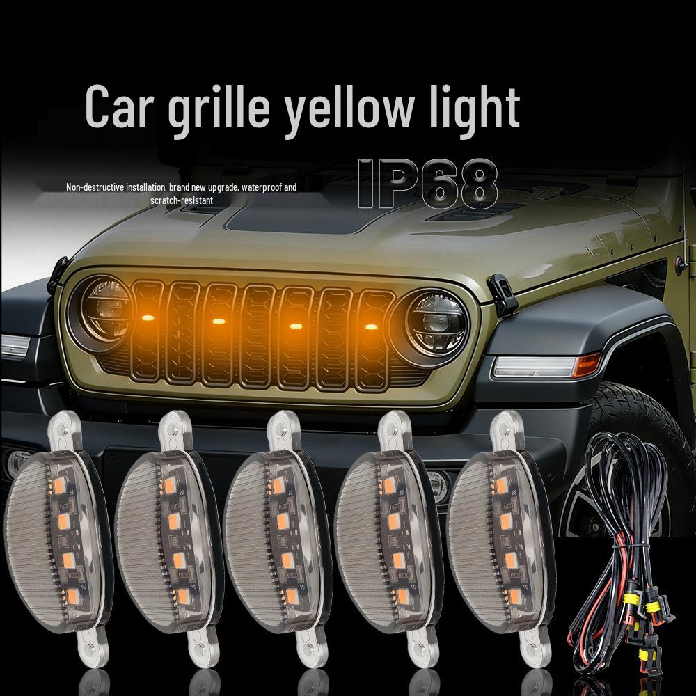 Universal LED Daytime Running Lights: Small Yellow Grille Lights for Pickup Trucks with 4 LED Beads