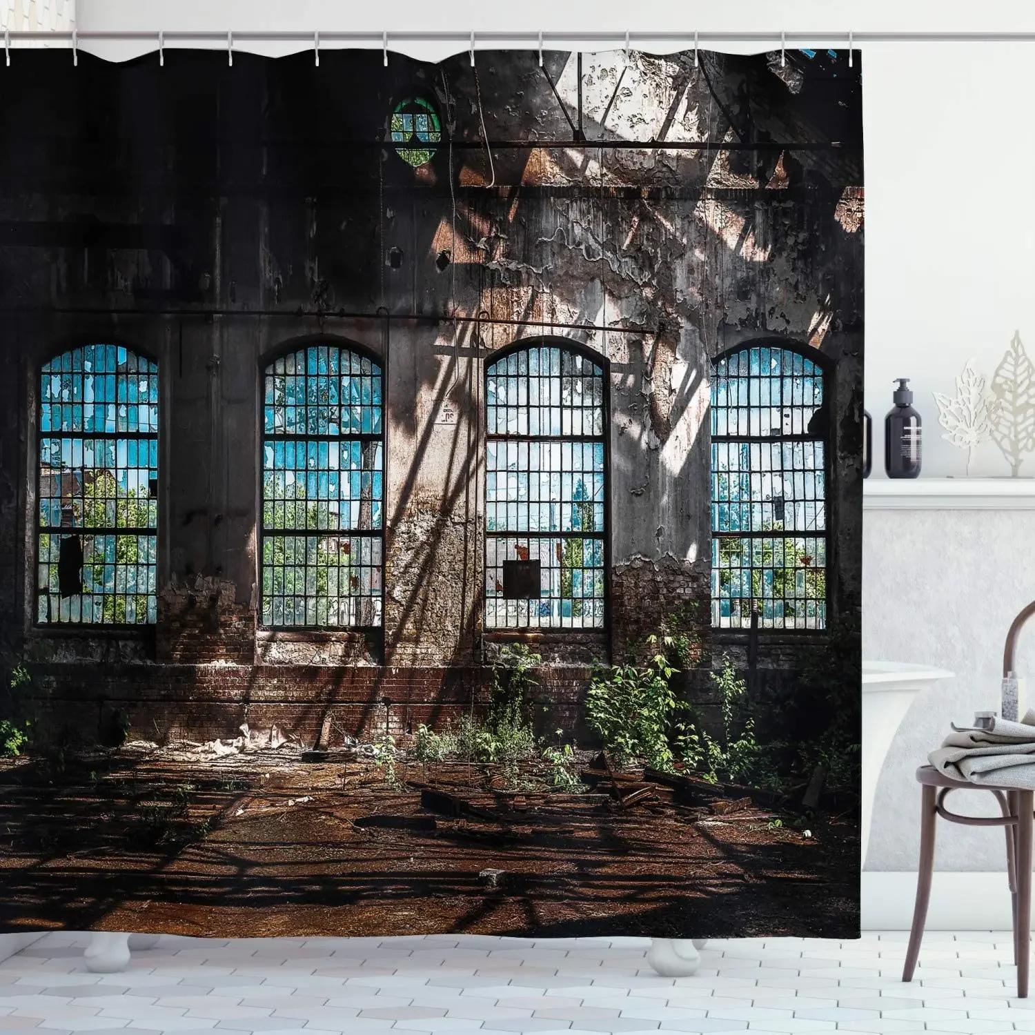 

Italian Street Landscape Shower Curtains Vintage Brick Wall Flowers Plants Garden Wall Hanging Polyester Bathroom Decor Hooks W90XH180cm