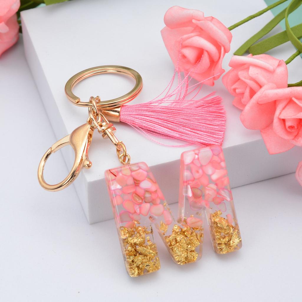 Jewelry Ornament Resin Material Alphabet Key Chain Glitter Keyring Bag Pendant Letter Keychain