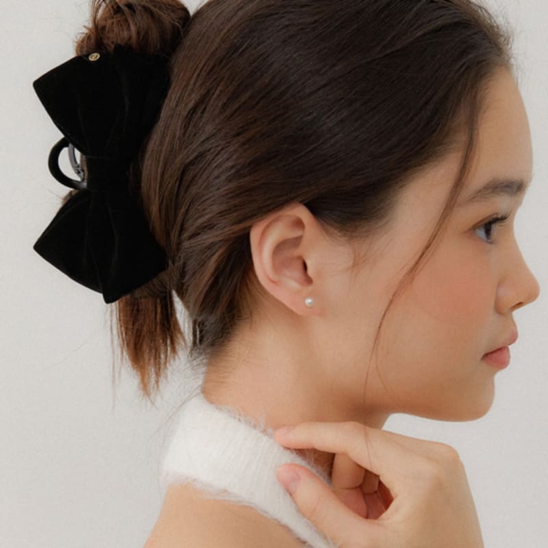 OVLA Regular_double Ribbon Velvet Hair Clip_black HC031