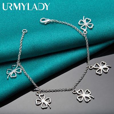 Bracciale in argento sterling 925 con quadrifoglio per gioielli con ciondoli semplici per feste di nozze da donna